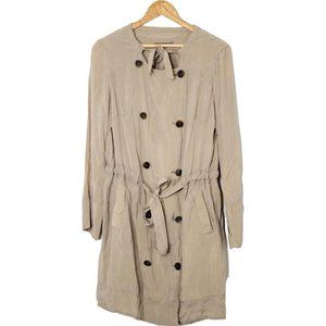 Jean Paul Barlin Tan Double Breasted Silky Neck Tie Long Sleeve Belted Jacket
